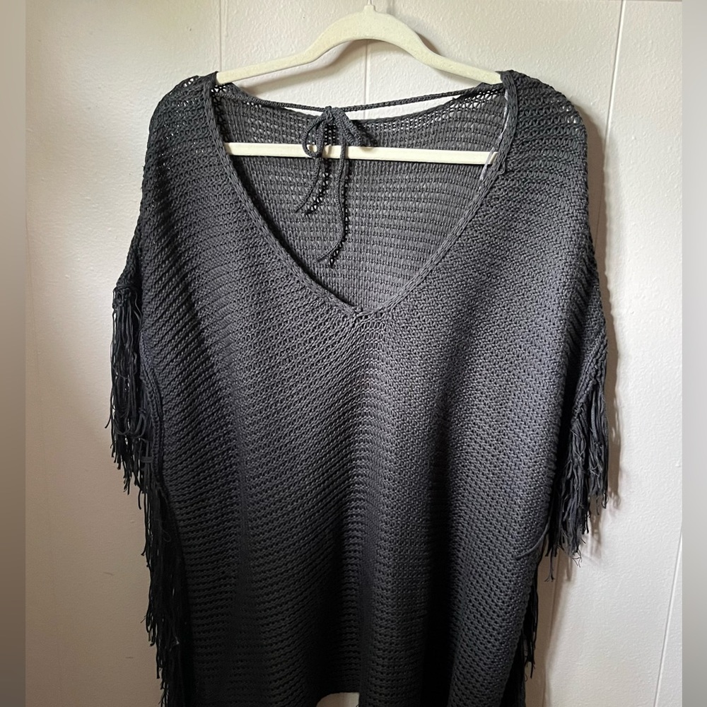 Black Fringe Poncho